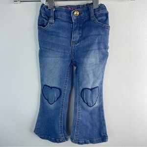 BEAUTEES Brand Girls Kids Flared Blue Jeans with Embroidered Heart Knees Size 2T